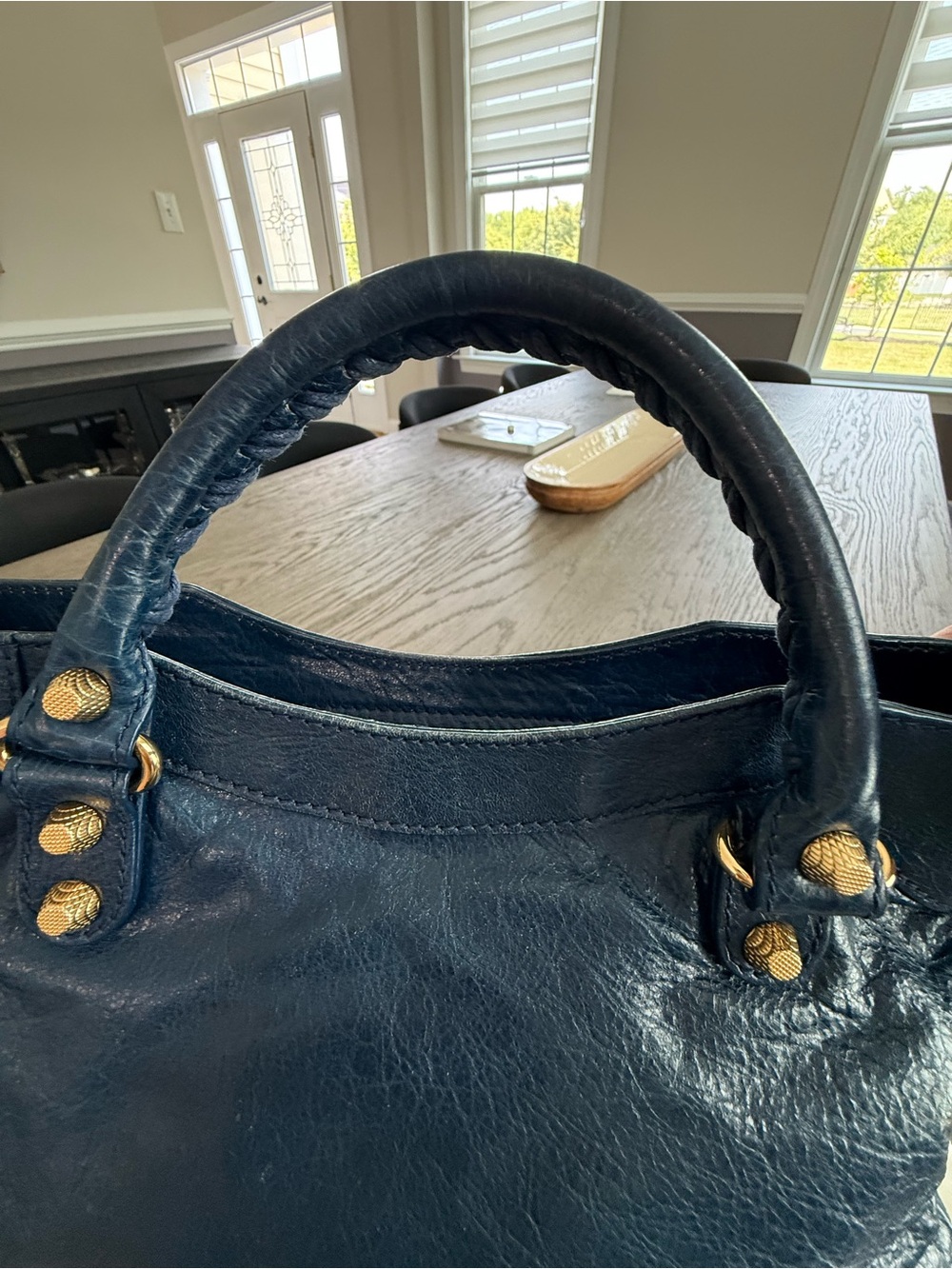 Balenciaga Navy Leather Tote Bag with Gold Hardware - Picture 10 of 16